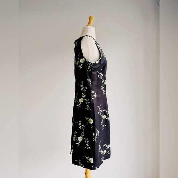 VINTAGE 90's JESSICA HOWARD PETITE Black and Green Linen Blend Floral Dress 14P - Picture 3 of 6